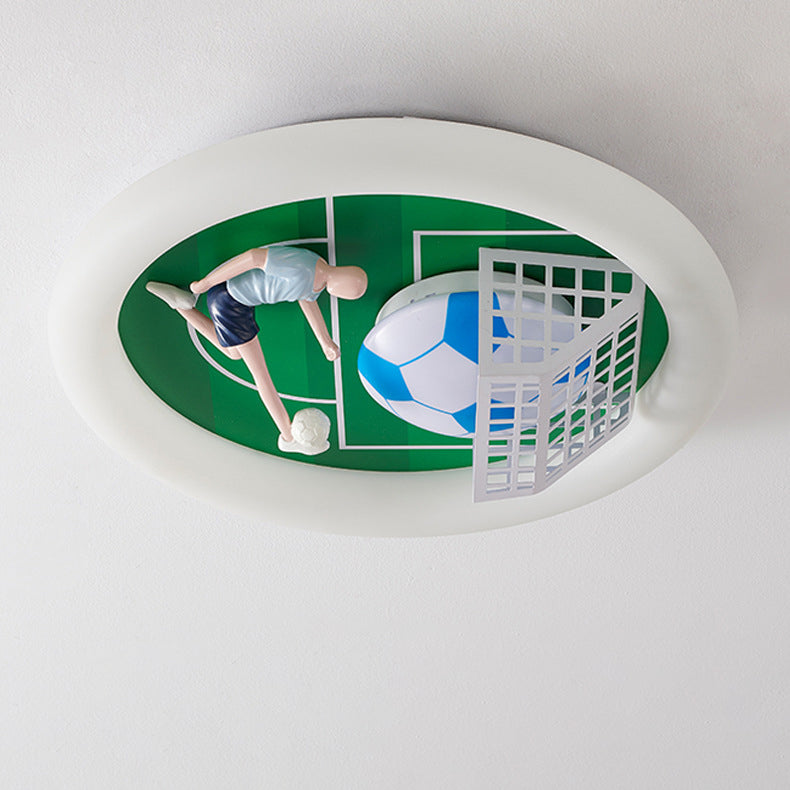 Modern Art Deco Soccer Round Acrylic Iron LED Flush Mount Ceiling Light For Living Room