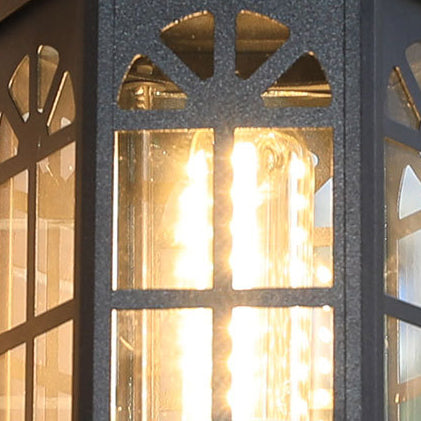 Traditionelle europäische Aluminiumlegierung Schloss Design Glas 1-Licht wasserdichte Wandleuchte Lampe für Außenterrasse 