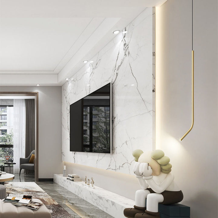 Lámpara colgante LED de tubo fino curvado minimalista moderno de cobre para dormitorio 