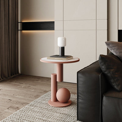 Table d'appoint cylindrique géométrique scandinave contemporain en pierre frittée pour salon 
