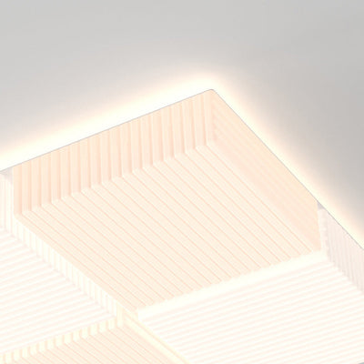 モダンシンプリシティ リブ付き PE キューブシェード LED フラッシュマウント天井灯 リビングルーム用 