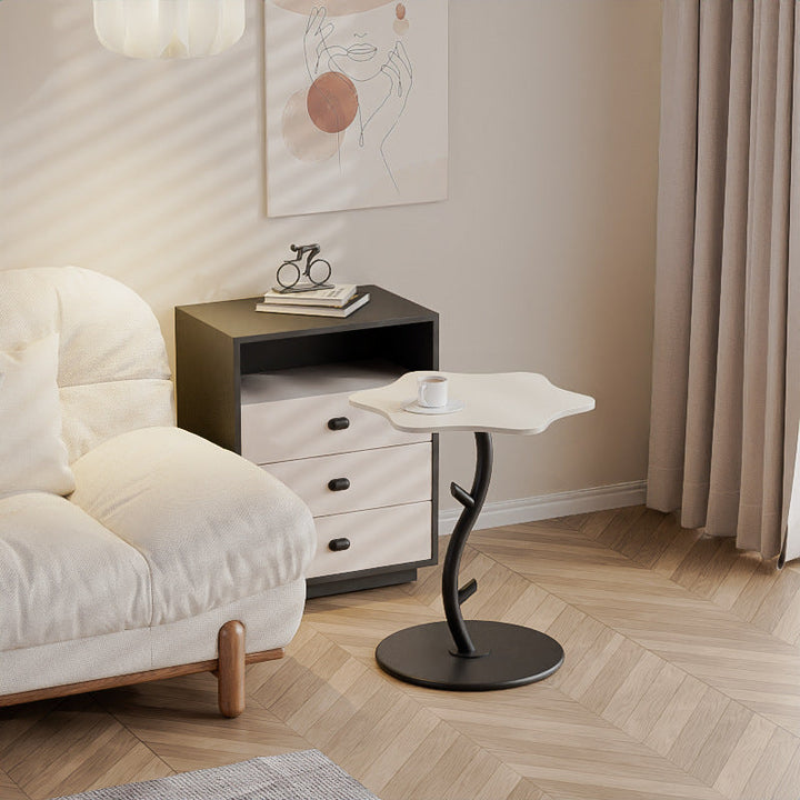 Contemporary Creative Clouds Rock Slab Tempered Glass Carbon Steel End Table 1-Tier For Bedroom