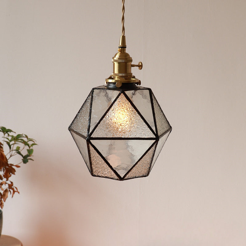 Traditionelle Vintage polygonale Messing Buntglas 1-Licht Pendelleuchte für Wohnzimmer 