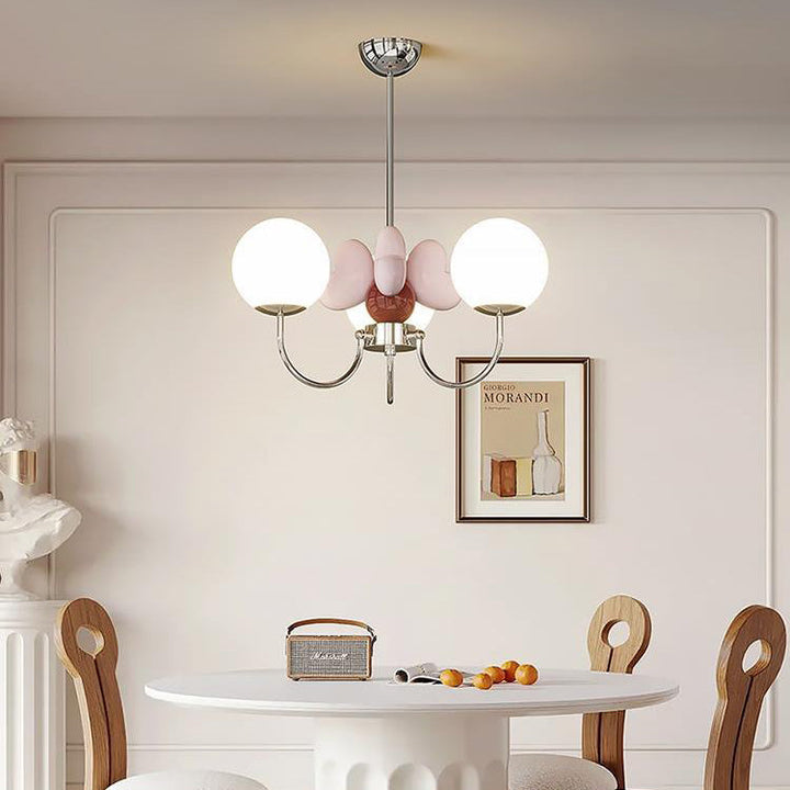 Modern Minimalist Dome Orb Love Iron Resin Glass LED Chandelier For Bedroom