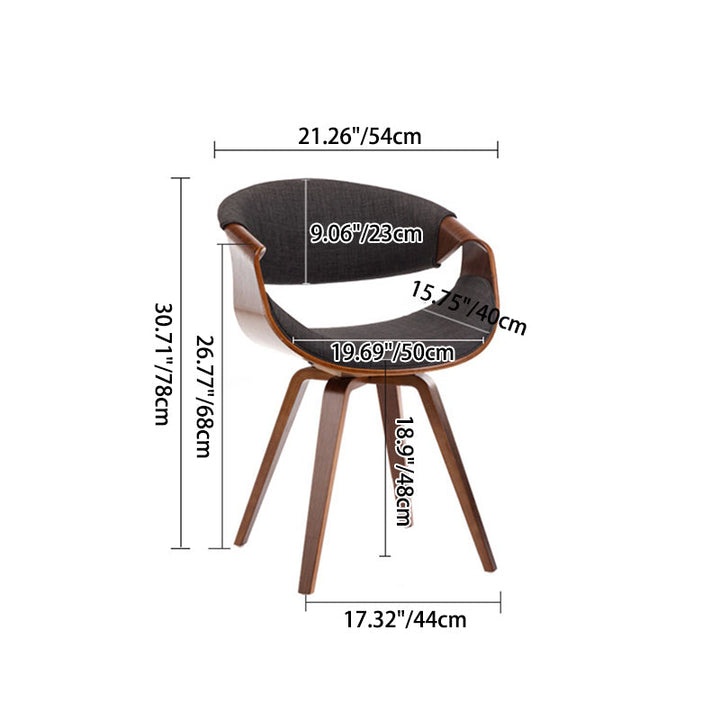 Silla de comedor contemporánea de lujo Arc, de madera contrachapada tapizada en algodón, lino y piel sintética, con respaldo y reposabrazos, para comedor 