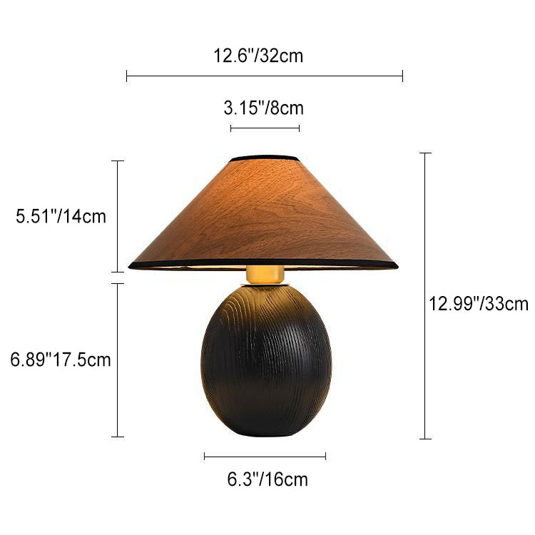 Lampe de table en bois massif trapézoïdal rond japonais traditionnel avec tissu 1 lumière pour chambre 