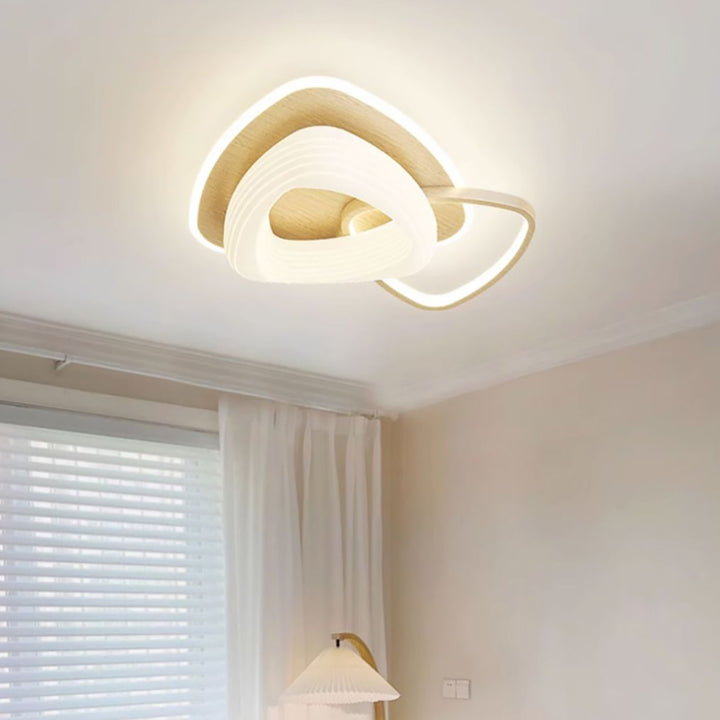 Lustre Plafonnier LED Rond en Métal Nordique Contemporain avec Motif de Fleurs et Triangle pour Chambre 