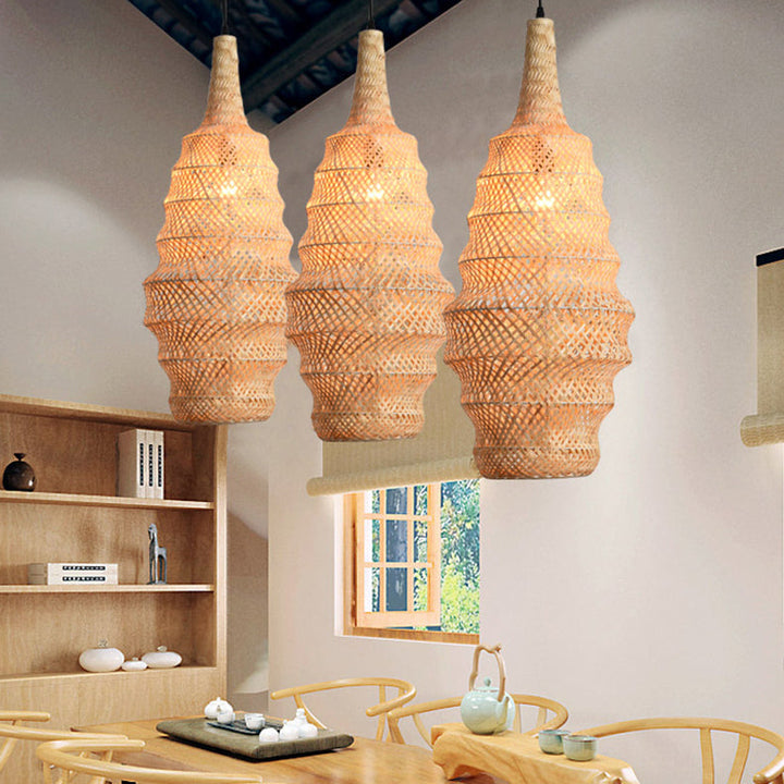 Traditionelle chinesische Muschelform Hardware Bambus 1-Licht Pendelleuchte für Wohnzimmer 