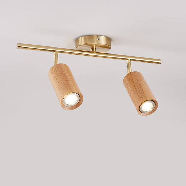 Modern Minimalist Walnut Wood Spotlight Linear Track Rubberwood Iron LED Semi-Flush Mount Ceiling Light for Living Room