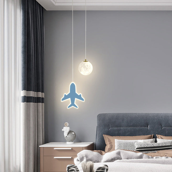 Zeitgenössische kreative Cartoon Acryl Flugzeug Mond Schatten LED Kinder Kronleuchter für Schlafzimmer 
