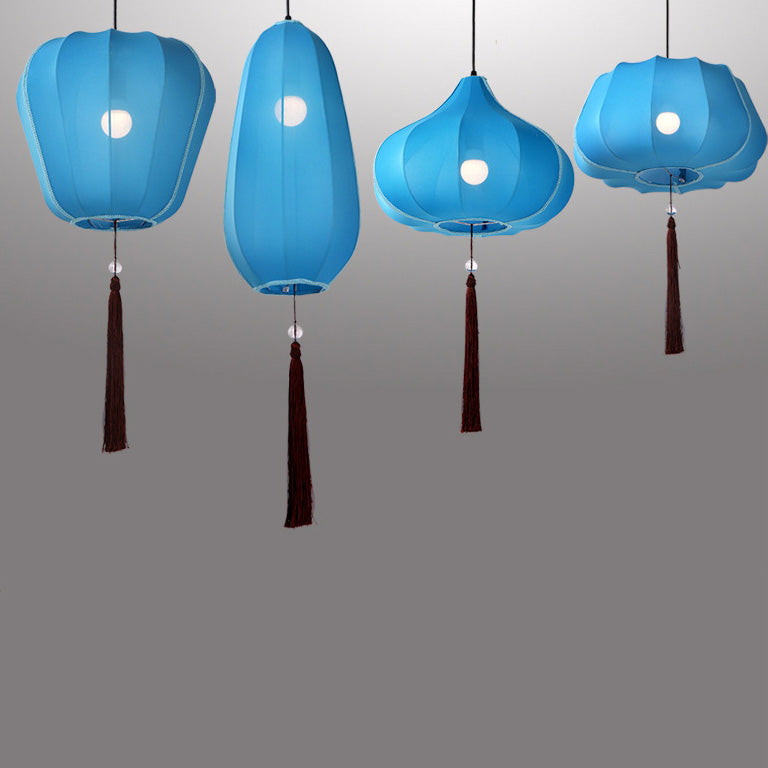 Traditionelle chinesische Laterne Stoff Eisen 1-Licht Pendelleuchte für Schlafzimmer 