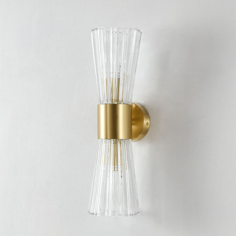 Lámpara de Aplique de Pared Contemporánea de Lujo con Cristal Acanalado Luminosa de 2 Luces para Dormitorio 