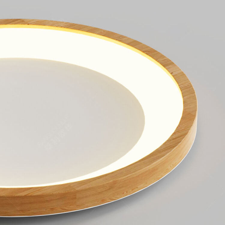 Contemporary Scandinavian Rubberwood Acrylic Log Circle Design LED Flush Mount Ceiling Light For Living Room
