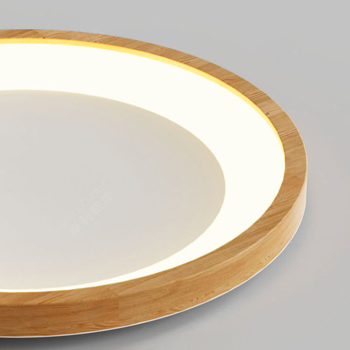 Contemporary Scandinavian Rubberwood Acrylic Log Circle Design LED Flush Mount Ceiling Light For Living Room