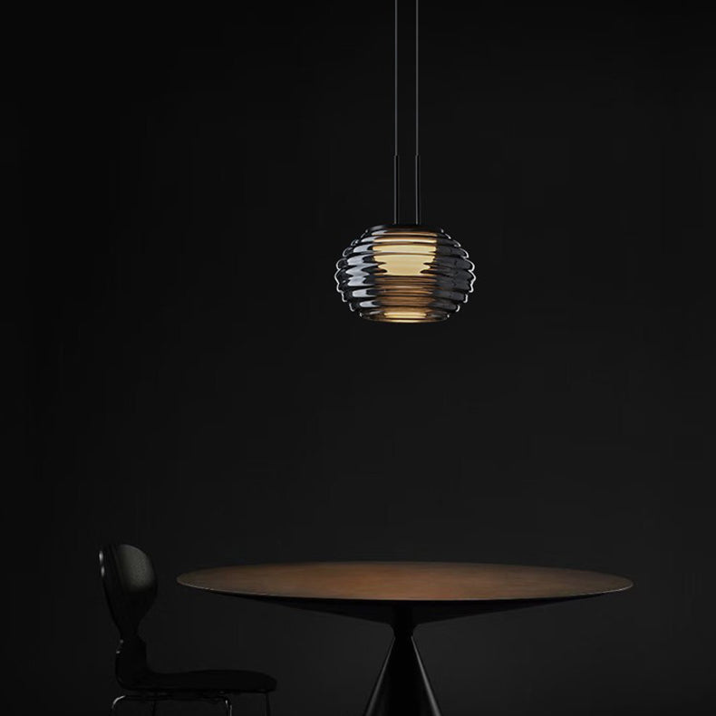 Moderne minimalistische gestreifte runde Aluminiumglas-LED-Pendelleuchte für Wohnzimmer 