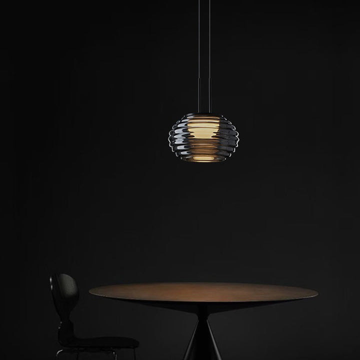 Moderne minimalistische gestreifte runde Aluminiumglas-LED-Pendelleuchte für Wohnzimmer 