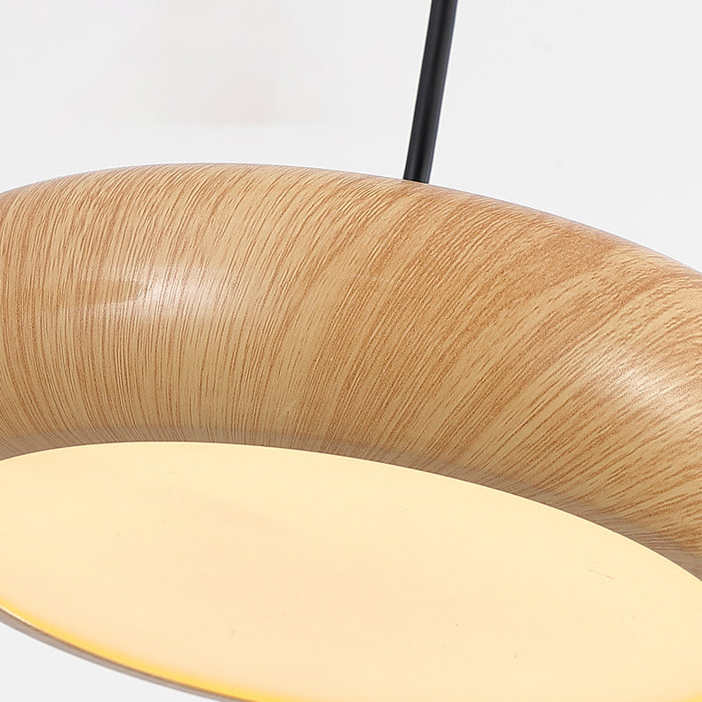 Moderne minimalistische runde Eisen Wasser gedreht Holzmaserung Acryl LED Pendelleuchte für Wohnzimmer 