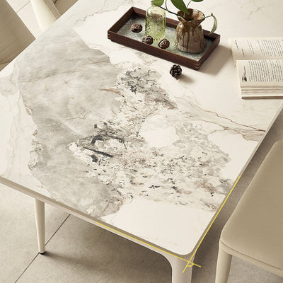 Ensemble de table à manger et chaises en alliage d'aluminium avec dalle de roche rectangulaire minimaliste moderne pour 4 places 