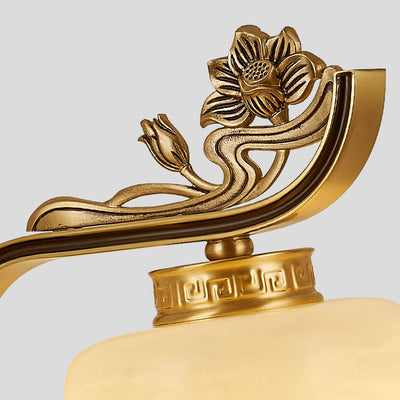 Traditionelle chinesische Laterne Zylinder Kupfer Glas 1-Licht Tischlampe für Schlafzimmer 