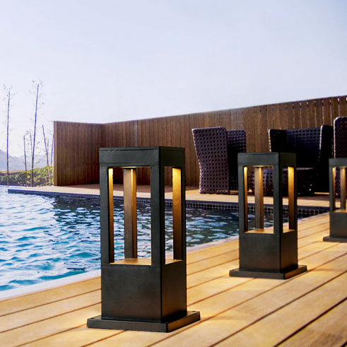 Luz de paisaje de césped LED de columna geométrica cuadrada hueca minimalista moderna para patio exterior 