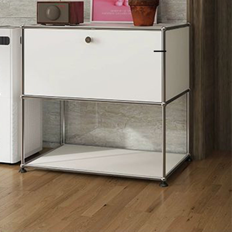 Table de nuit moderne minimaliste en acier inoxydable avec cadre carré, planche à vide en plastique et 1 tiroir pour chambre 