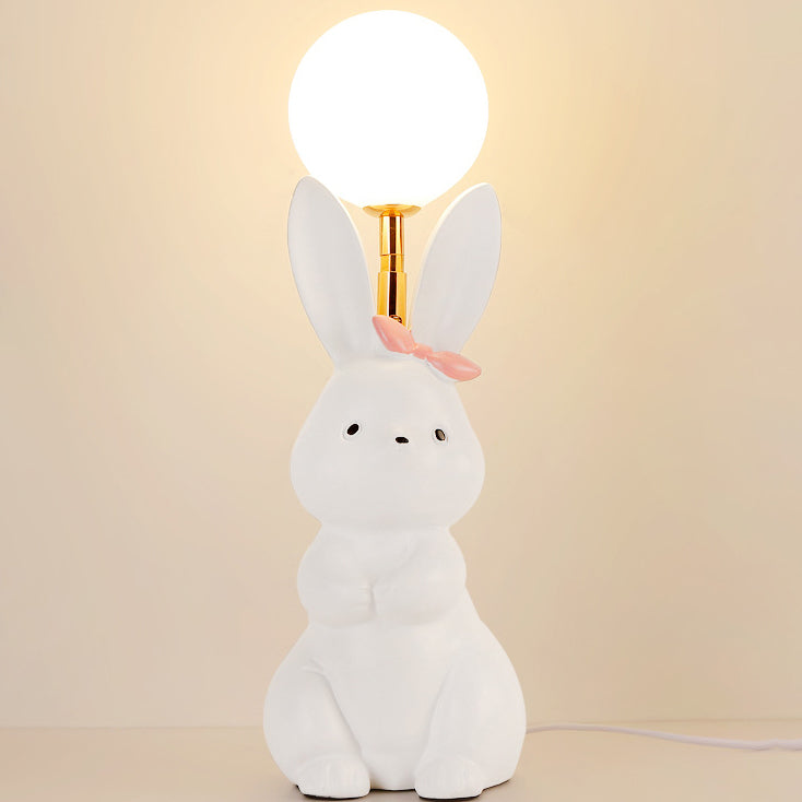 Modern Art Deco Rabbit Feather Orb Metal Goose Feather Glass 1-Light Table Lamp For Bedroom