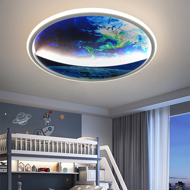 Moderne Art Deco Planet Erde Runde Silizium Eisen LED Unterputz Deckenleuchte für Wohnzimmer 