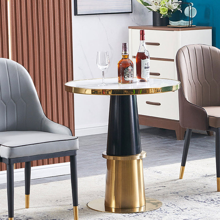 Moderner luxuriöser runder Couchtisch aus Steinplatte und Edelstahl, 1 Ebenen, für das Wohnzimmer 