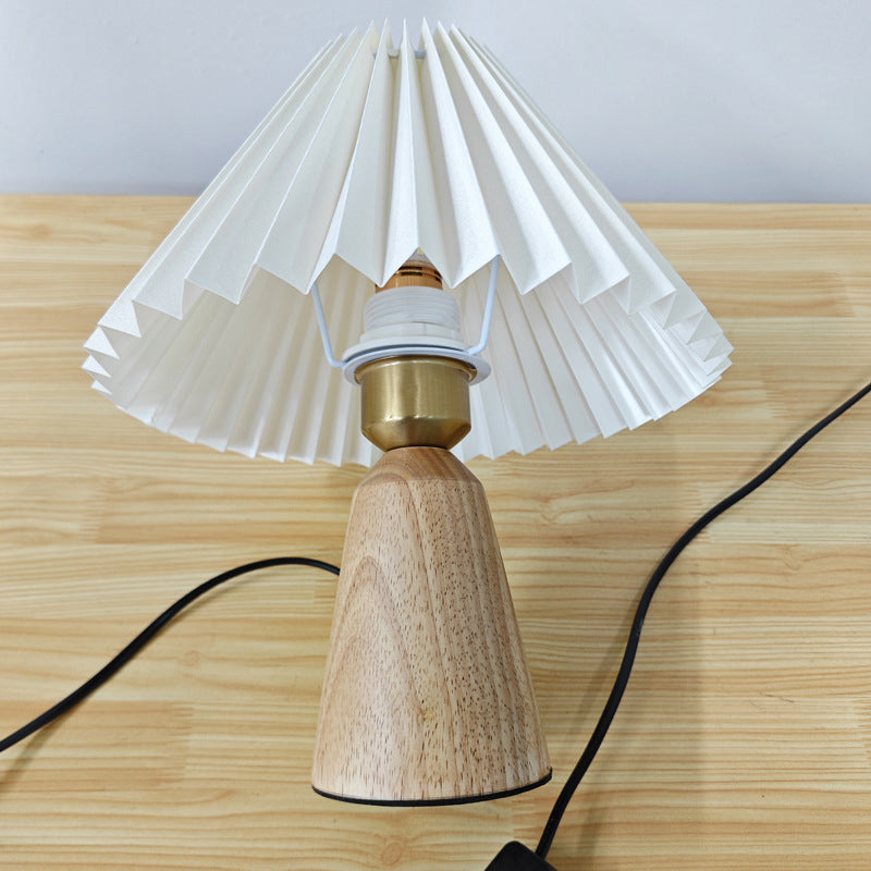 Lampe de table 1 lumière en bois avec tissu plissé trapézoïdal scandinave contemporain pour chambre 
