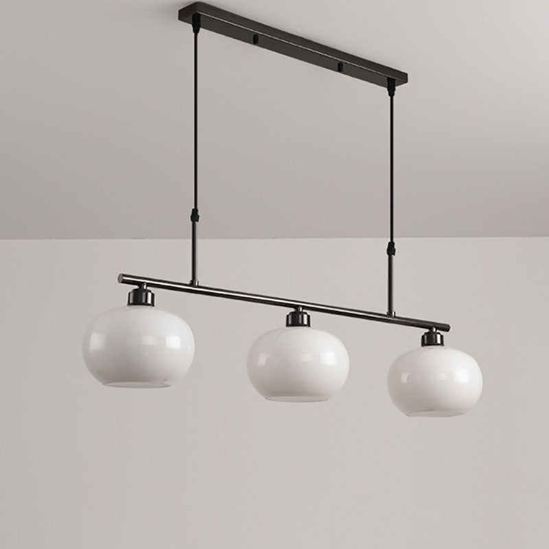 Modern Minimalist Long Oval Copper Glass 3-Light Island Light Chandelier For Dining Room