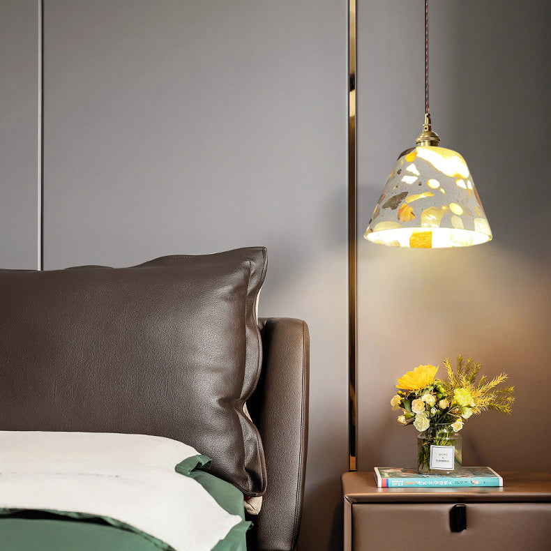 Moderne minimalistische runde Halbkugel Zement Massivholz 1-Licht Pendelleuchte für Schlafzimmer