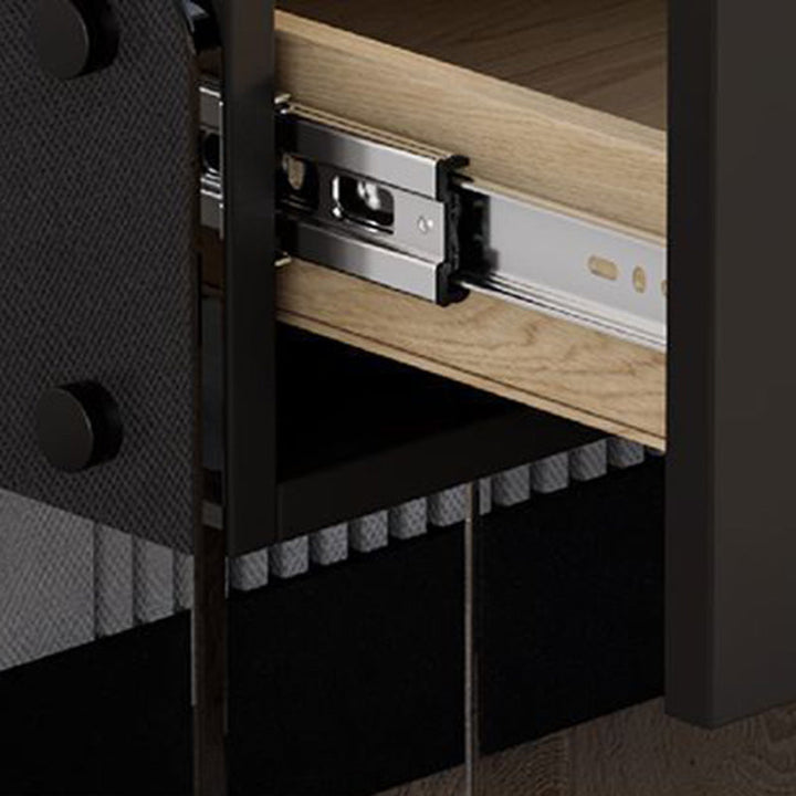 Mesita de noche rectangular moderna y minimalista de madera contrachapada y vidrio con 1 cajón para dormitorio 