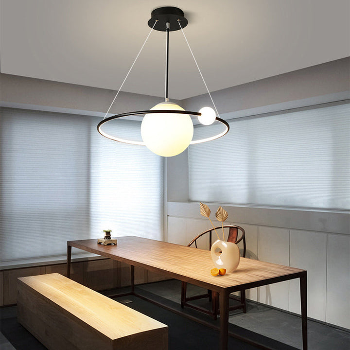 Lustre LED en forme de cercle minimaliste moderne en fer, silicone et aluminium pour salon 