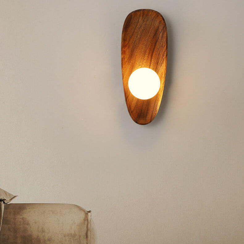 Japanische Zen Walnuss Glas Kugellampenschirm LED Wandleuchte 