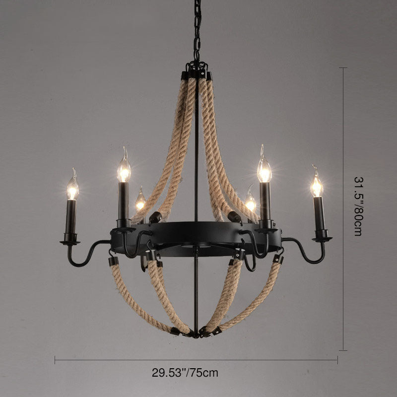 Lustres rétro créatifs en fer forgé avec corde de 6/8 lumières 