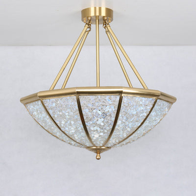 Lustre moderne de luxe avec cadre en cuivre et abat-jour rond en cristal à 5 lumières pour salon 