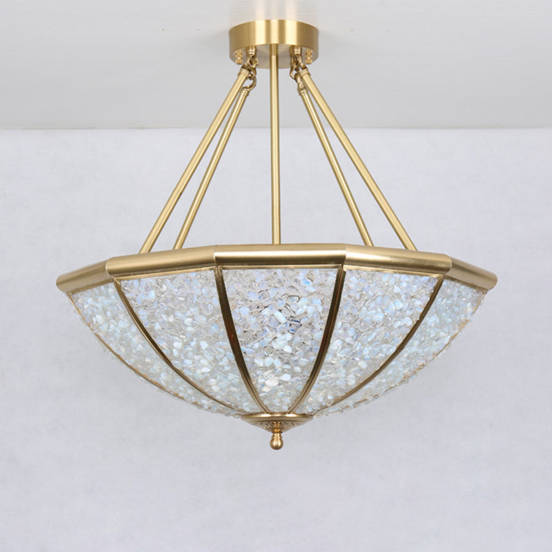 Lustre moderne de luxe avec cadre en cuivre et abat-jour rond en cristal à 5 lumières pour salon 