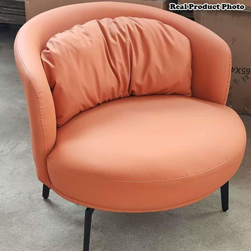 Contemporary Scandinavian Round PU Leather Upholstered Accent Chair Backrest For Living Room