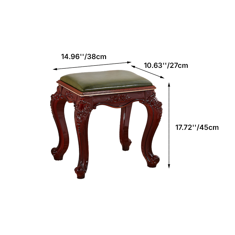 Tabouret bas rectangulaire en résine ABS avec motif sculpté vintage traditionnel, en cuir microfibre velours, pour salon 