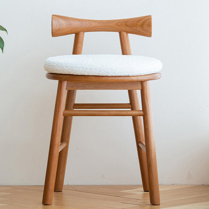 Taburete tocador redondo de madera de estilo moderno y sencillo con tela sherpa, respaldo y reposapiés para dormitorio 