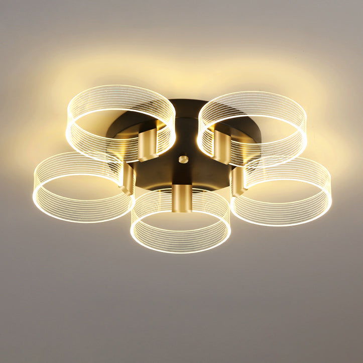 Moderno minimalista multi redondo de aluminio acrílico LED semi-empotrado luz de techo para sala de estar 