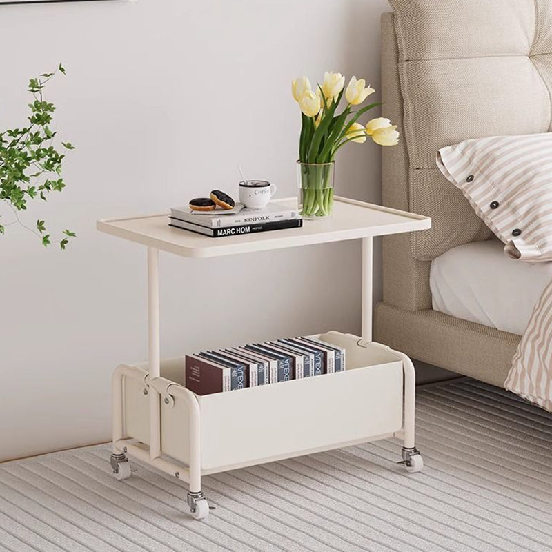 Mesa Auxiliar Movible de Almacenamiento de Cuero Sintético con Bandeja Superior de Simplicidad Moderna de 2 Niveles para Sala de Estar 
