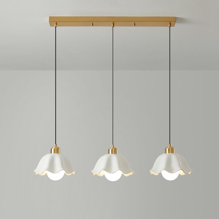Contemporary Scandinavian Floral All Brass Glass 1/3 Light Island Light Chandelier For Dining Room