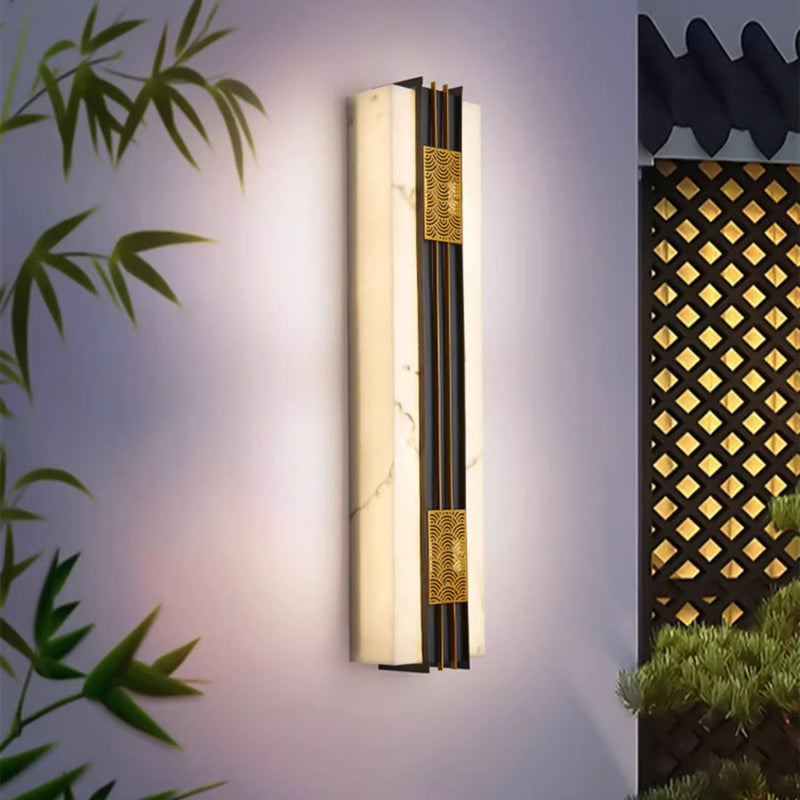 Applique murale LED en acier inoxydable nuage rectangulaire chinois traditionnel en faux marbre pour jardin 
