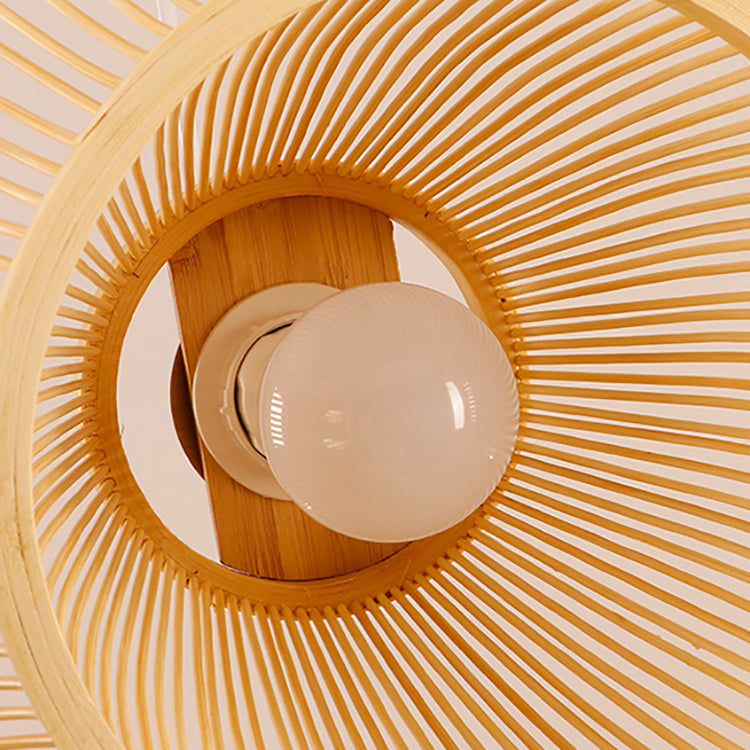 Suspension Luminaire Cylindre Rond en Bambou Japonais Traditionnel à 1 Lumière pour Chambre 