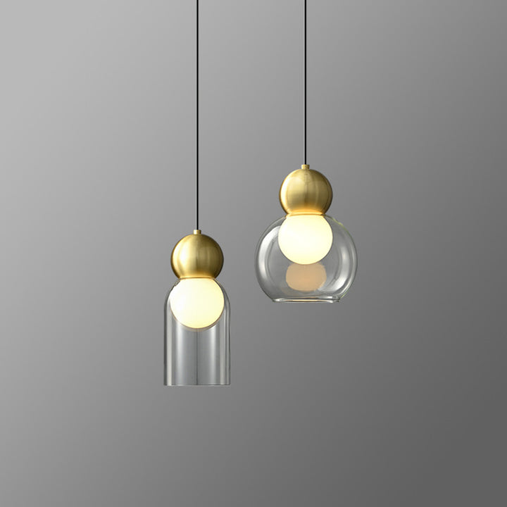 Zeitgenössische nordische runde Kugelzylinder-Kupferglas-1-Licht-Pendelleuchte für Wohnzimmer 