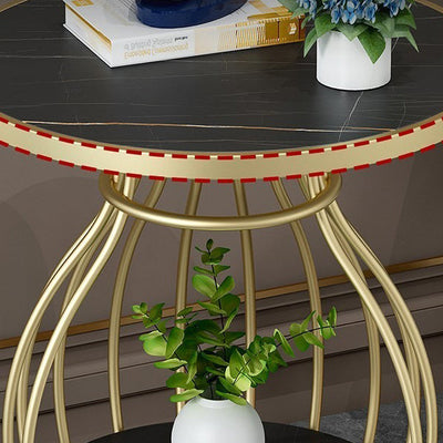 Table basse ronde contemporaine en forme de cage à oiseaux en métal inoxydable ardoise pour salon 