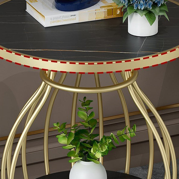 Table basse ronde contemporaine en forme de cage à oiseaux en métal inoxydable ardoise pour salon 