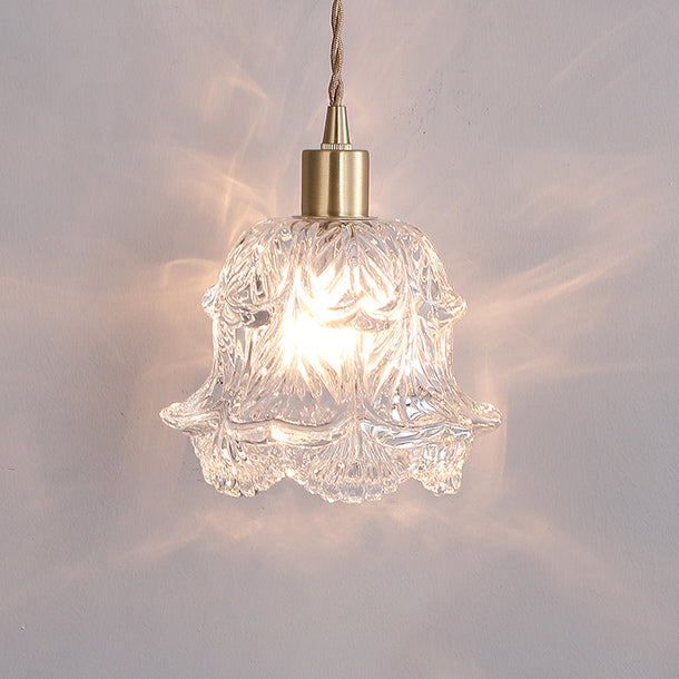Zeitgenössische Luxus Messing Blume Glas Schatten 1-Licht Pendelleuchte für Wohnzimmer 