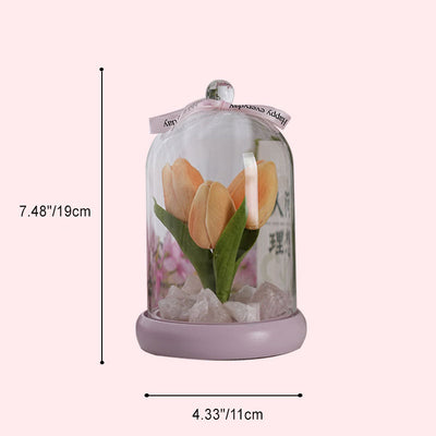 Moderne Einfachheit Zylinder Blume Holz Glas LED Tisch Lampe Für Wohnzimmer 
